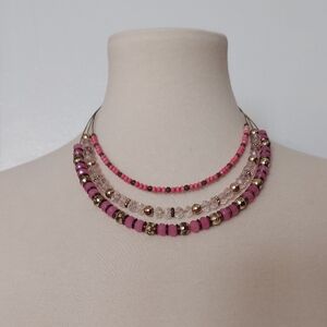 ‼️3 for $30‼️ New York & Company Chic Pink, Black and Gold Multi-Strand Necklace